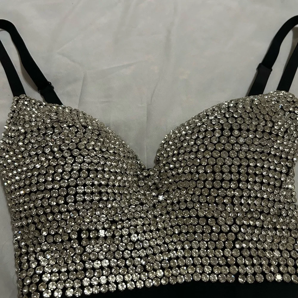 Glamorous Silver and Black Embellished Camisole - Picture 2 of 4